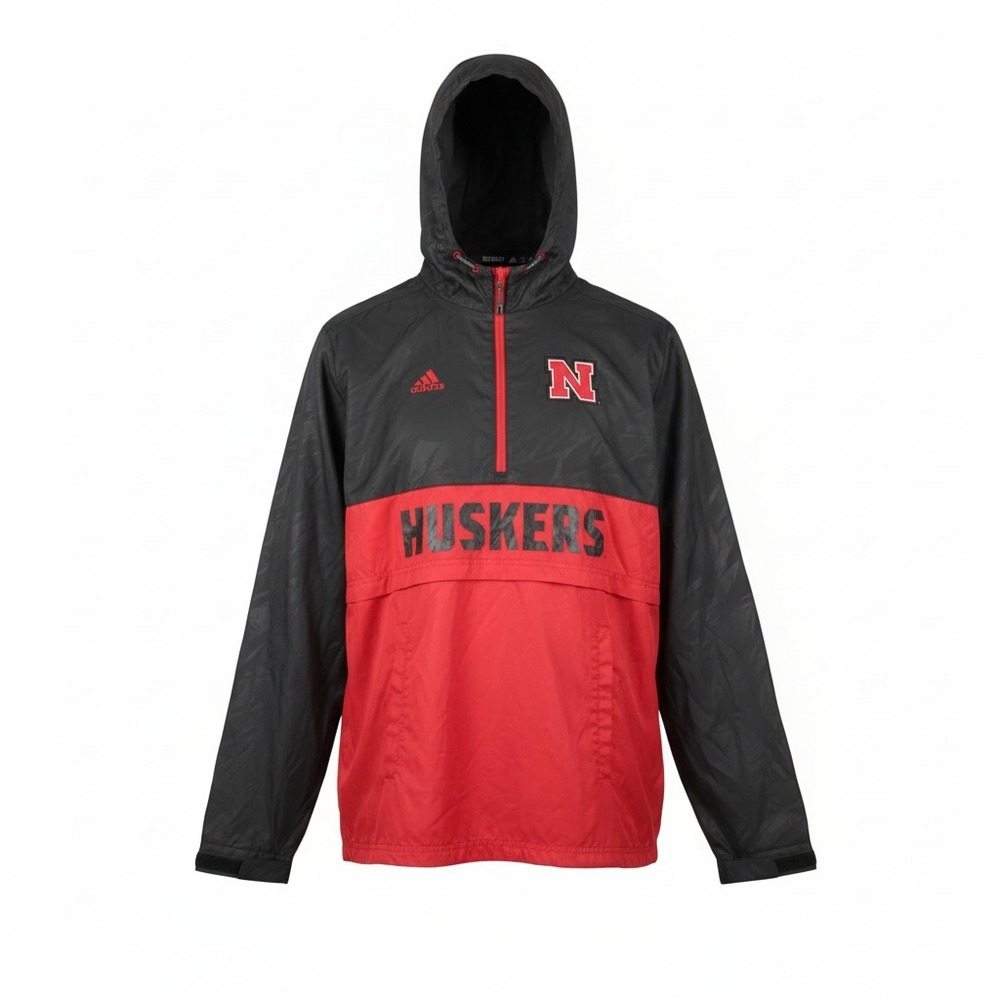 Adidas Nebraska Cornhuskers Half-Zip Hooded Windbreaker Jacket Mens M NCAA‎